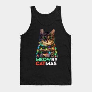 Meowry Catmas - Cat in Christmas Lights Tank Top